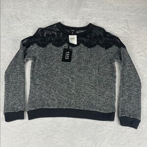 Fate Women's Small Charcoal Sweater with Black Lace Accent NWT